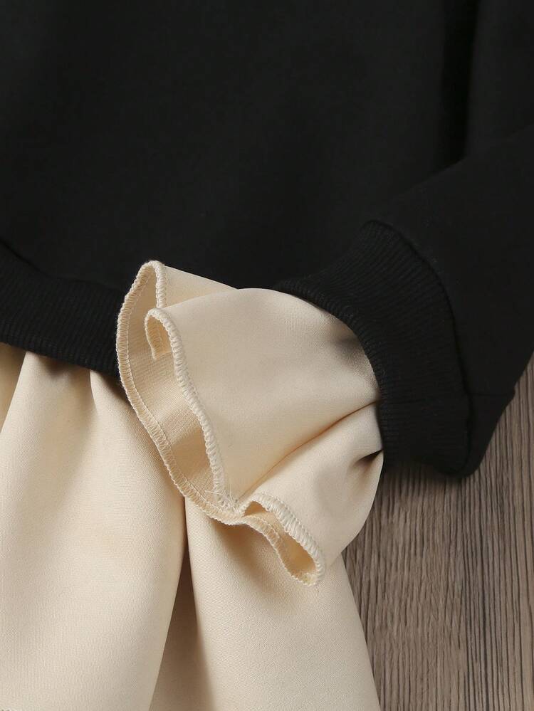 Young Girl Flounce Sleeve 2 In 1 Sweatshirt Dress