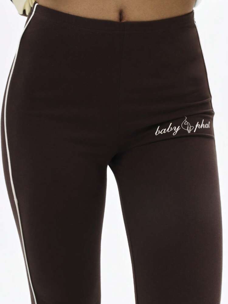 BABYPHAT High Rise Cropped Leggings With Contrast Piping Detail Capri Length Side Stripe Accent Stretch Fit Casual Athleisure Yoga Pants