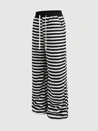 Street Life Men's Drawstring Waist Striped Pocket Wide Leg Loose Casual Pants