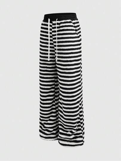 Street Life Men's Drawstring Waist Striped Pocket Wide Leg Loose Casual Pants