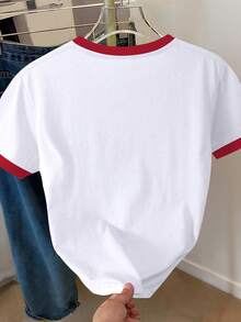 Resyla 女士撞色豹纹樱桃印花短袖休闲圆领T恤 - 白色 - 查看 2