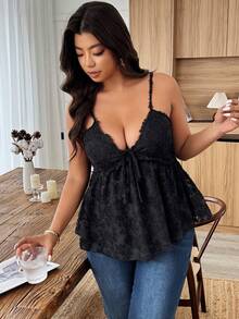 Weeklong Áo thun chữ A cổ chữ V, thắt eo, chất liệu Jacquard màu đen, phù hợp mặc hàng ngày nơi công sở, đi chơi và dự tiệc, mùa xuân và mùa hè, cỡ lớn dành cho nữ - màu đen - Xem 6