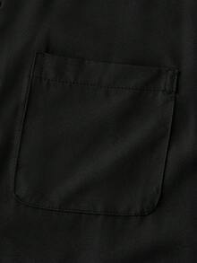 Officeau Camisa social masculina de manga comprida com botões, cor sólida, ideal para casamentos, trabalho no escritório, festas formais, estilo clássico, presente perfeito para pai ou namorado. Camisa preta minimalista masculina, perfeita para o outono e primavera/verão. - Preto - Ver 4