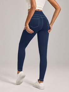 SHEIN Tall Quần jeans bó co giãn cao, giặt thường ngày dành cho nữ - Rửa tối - Xem 3