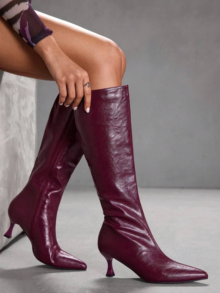 CUCCOO SZL Women's Fashion Pointed Toe Knee-High High Heel Boots For Christmas Valentine's Day Spring Shoes