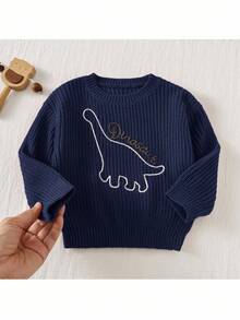 Loomiva Baby Boy Cartoon Dinosaur Pattern Halloween Crew Neck Long Sleeve Sweater In Fall/Winter - Navy Blue - View 3