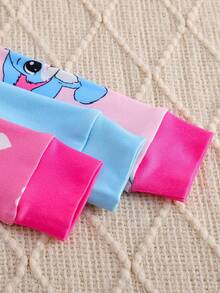 Genkimix Kids 6pcs/3sets Girls Pajamas, Cute Rabbit Print In Pink, Red, Blue, Fashionable Graphic Pattern Full Print Long Sleeve Top And Pants 3-Piece Snug Fit Sleepwear Set - Multicolor - View 4