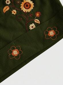 ROMWE Hippie Pantalones cortos casuales holgados con bordado floral para mujer de talla grande - Verde militar - Ver 3