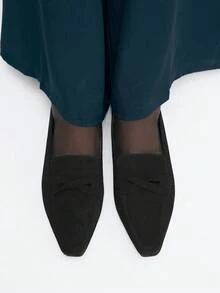 Mnmlis Zapatos de mujer tipo mula con estilo retro británico, nuevos de primavera/verano, zapatos planos casuales y versátiles tipo slip-on de color negro para uso al aire libre - Negro - Ver 8