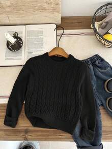 SHEIN LMoss Kids Young Boy Fashionable Winter 80s School Gingerbread Sweater,Cute Preppy College Style Soft Comfortable School Uniform For Christmas,Halloween,Daily - Black - View 3