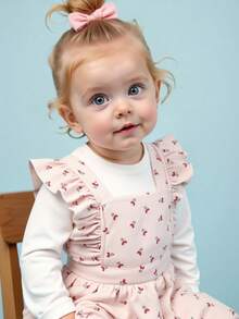 SHEIN Baby Girl 2pcs/Set Fall Outfits For Girl Casual Daily Style Loose Suit, Long Sleeves Basic Top&Heart-Printing Bodysuits - Apricot - View 1