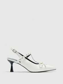 CUCCOO BIZCHIC 女士时尚勃艮第红色花卉装饰尖头高跟鞋 - 白色 - 查看 2