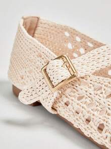 Solezae Ladies Crochet Mary Jane Ballet Flats For Christmas - Beige - View 10