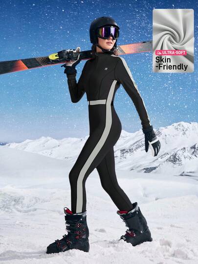 In My Nature Mono largo de mujer con manga larga, cremallera y media cartera en contraste para uso al aire libre