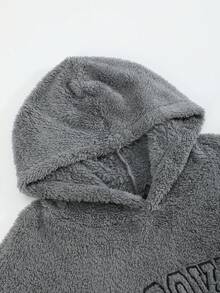 Manfinity Homme Men's Letter Embroidery Fleece Hooded Sweatshirt And Pants Casual Suit, Autumn/Winter Hoodie And Sweatpants Set Sweatsuit - Khaki - View 4