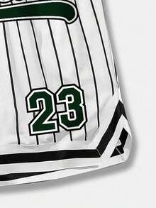 ROMWE MEN Men's Letter Preppy Striped Drawstring Waist Pockets Casual Loose Shorts - White - View 5