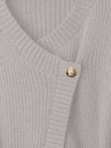 GlowEve 新款女士V领开衫，欧美风撞色优雅简约时尚针织上衣 - 淺灰色 - 查看 3