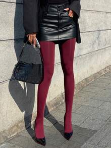 DAZY 透明紧身裤遮腿，女士保暖内衬不透明连裤袜，加厚无脚打底裤，适合秋冬季节穿着，Y2K风格 - 酒紅色 - 查看 7