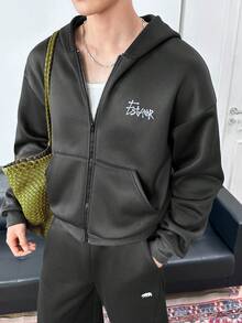 ESTAVOR 男士休闲宽松长袖连帽卫衣 - 深灰色 - 查看 6