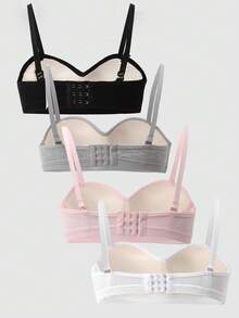 4件套少女文胸，无钢圈文胸，专为发育中的胸部设计，舒适防下垂，可调节肩带，不可拆卸胸垫，适合13-16岁女孩。