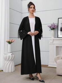 Al Najma 3D网眼刺绣双层袖口黑色长袖开衫 - 黑色 - 查看 5