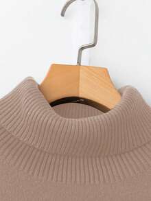 SHEIN LUNE Plus Size Solid Color Turtleneck Sweater, Casual Autumn/Winter - Khaki - View 3