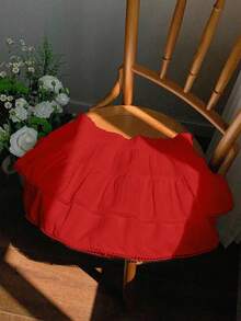 Comfortcana Women's Solid Color Elastic Waist Double Ruffle Hem Fashionable Skirt - Red - View 5