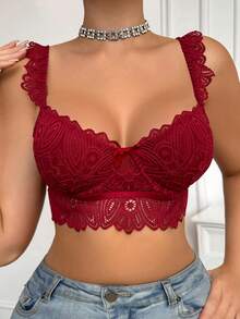 Miss Vinta 女士蕾丝边性感钢圈聚拢文胸 - 酒紅色 - 查看 5