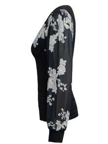 SHEIN LUNE 女士刺绣透视深V领T恤图案T恤女式上衣 - 銀色 - 查看 3