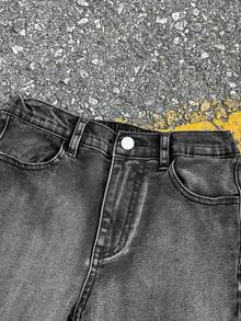 SHEIN Bolty 两件套青少年男童时尚休闲 Y2K 复古酷炫街头风两件套，包括一件黑色牛仔翻领长袖夹克（饰有肖像图案）和一条街头风侧压菱形设计弹力修身牛仔裤，适合青少年男童日常穿着，也适合儿童秋冬季派对、节日和街头服饰穿着。 - 黑色 - 查看 3