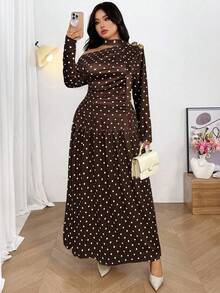 Firerie 2pcs Set: Scarf Collar Long Sleeve Loose Fit Skirt For Spring, Spring Outfits For Women - Coffee Brown - View 6