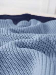 SHEIN 2pcs/Set Back To School Young Boys' Brown & Khaki Textured Loose Pullover Sweaters, Versatile For Casual Wear, Home, And School - Blue - View 9