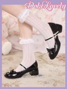 Dola Lovely 女士可爱洛丽塔甜美百搭圆头黑色漆皮玛丽珍平底鞋，适合万圣节、圣诞节、感恩节 - 黑色 - 查看 3