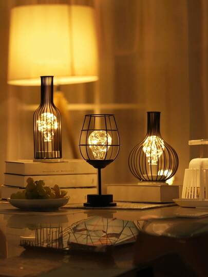 1PC Wrought Iron Wine Bottle Lamp Batteries Night Light Nightlight Lantern Decorative Cork Lights For Wine Bottles Retro Decor Night Lamp For Living Room Retro Wine Bottle Night Lamp Bedroom Bedside Atmosphere Light, Valentine's Day Decoration