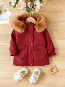 Emery Rose Kids Emery Rose Kids 女婴可爱黑色保暖连帽外套，秋冬季百搭 - 紅色 - 查看 3