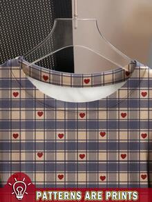 Resyla Women's Full Print T-Shirt, Cute Street Plaid Heart Pattern, Suitable For Back To School, Commuting, Fashionable In Autumn And Summer - Multicolor - View 3