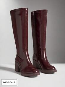SHUZIA Women's Wide-Calf Comfortable Platform Bock Heel Zip-On Mid-Calf Boots For Christmas - Brown - View 6