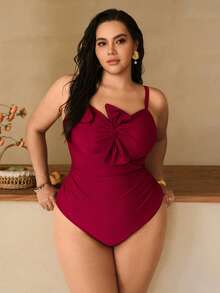 Swim Chiccia Costume da bagno elegante monopezzocon decorazione a farfalla per donne taglie forti, adatto per vacanze estive in spiaggia, San Valentino, feste di Capodanno - Bordò - Visualizzare 4