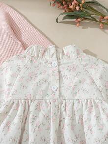 Souflis Child's 2pcs/Set Winter Clothing For Girl Elegant Casual Daily Style Outfits,Long Sleeve Solid Color Coat&Flower-Printing Simple White Dress - Pink - View 4