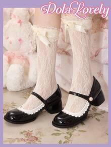 Dola Lovely Women's Black Contrast Lace Trim Mary Jane High Heels, Collegiate Style, Suitable For Halloween, Christmas, Thanksgiving - Black - View 3