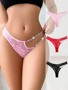 3pcs Sexy Lace Floral Combination Charming Women's Thong Panties