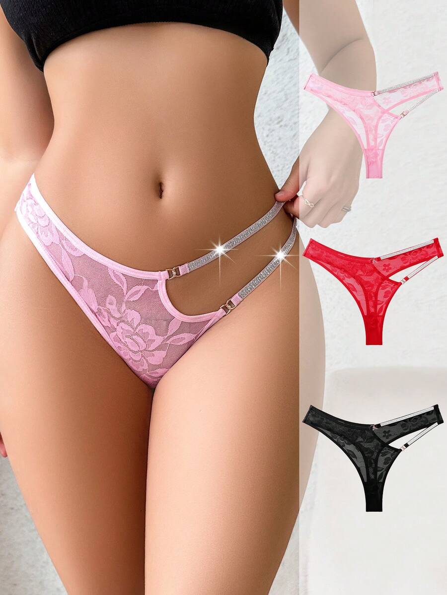 3pcs Sexy Lace Floral Combination Charming Women's Thong Panties