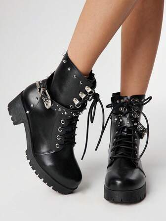 Botas de tobillo cómodas y versátiles para mujer con suela gruesa y punta redonda