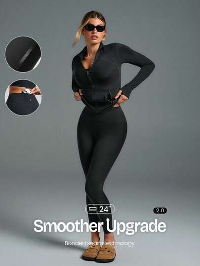 GLOWMODE 24" FeatherFit™ Keep It Classic Seam-Free High Waist Long-Lasting Comfort Back Pocket Leggings Low Impact Yoga Gym Fall Winter