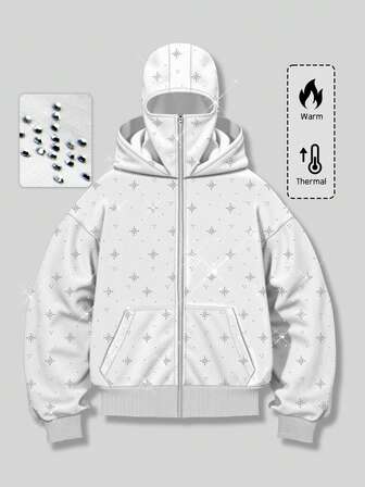 Street Life معطف هوديي مزين بالراين ستون للرجال موضة الخريف/الشتاء