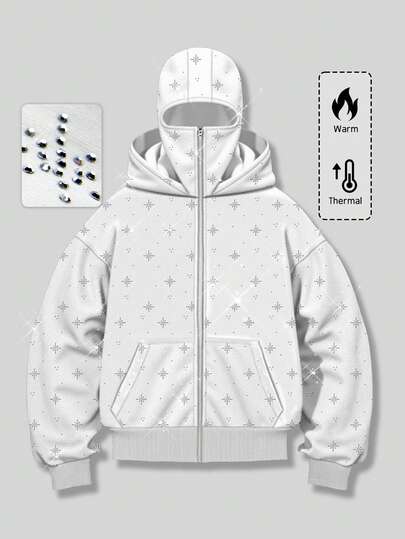 Street Life معطف هوديي مزين بالراين ستون للرجال موضة الخريف/الشتاء