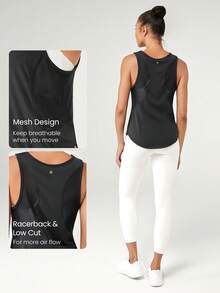 GLOWMODE 轻质快干透气装备网眼弧形下摆背心健身房日常锻炼 - 黑色 - 查看 4