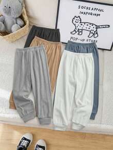 SHEIN 5pcs/Set YOUNG Boy And Girl 5 Basic Versatile Knitted Hoodies, 1 Each In White, Floral Gray, Khaki, Brown, And Dark Gray, Suitable For Birthdays, School, And Outdoor Wear Christmas - Multicolor - View 4