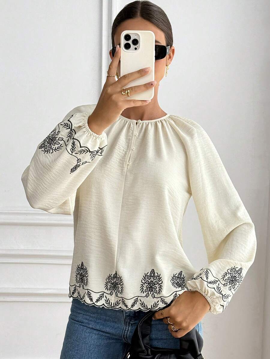 Serisse Áo sơ mi nữ tay phồng thêu hoa, kiểu dáng thanh lịch, áo sơ mi nữ sang trọng, áo kiểu công sở, áo sơ mi nữ mùa thu/đông, áo lễ Tạ ơn, áo kiểu nữ thường ngày, áo đi học, áo kiểu nữ thanh lịch, phù hợp cho các hoạt động hàng ngày và đi làm, trang phục nữ mùa thu/đông. Áo kiểu thường ngày, áo kiểu năm mới. - Nhiều màu - Xem 1