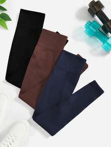 Easithlete 3条装罗纹无缝女士紧身裤 - 高腰收腹瑜伽裤，不透光，适合运动、跑步、骑行、瑜伽、匹克球等休闲场合。 - 彩色 - 查看 4